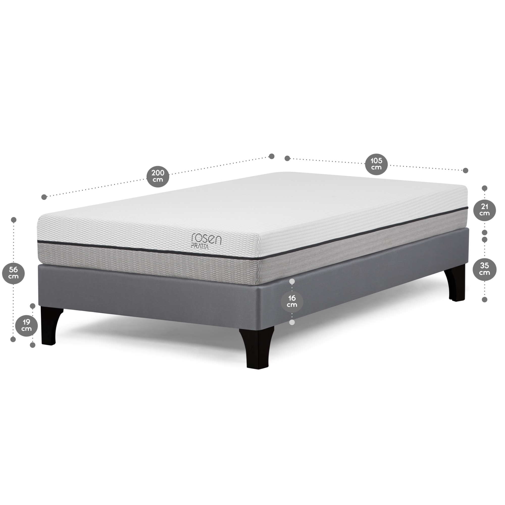 CAMA EUROPEA ROSEN PRATTA 1.5 PLAZAS 105X200 CM+ALMOHADA F. LIGHT - 2