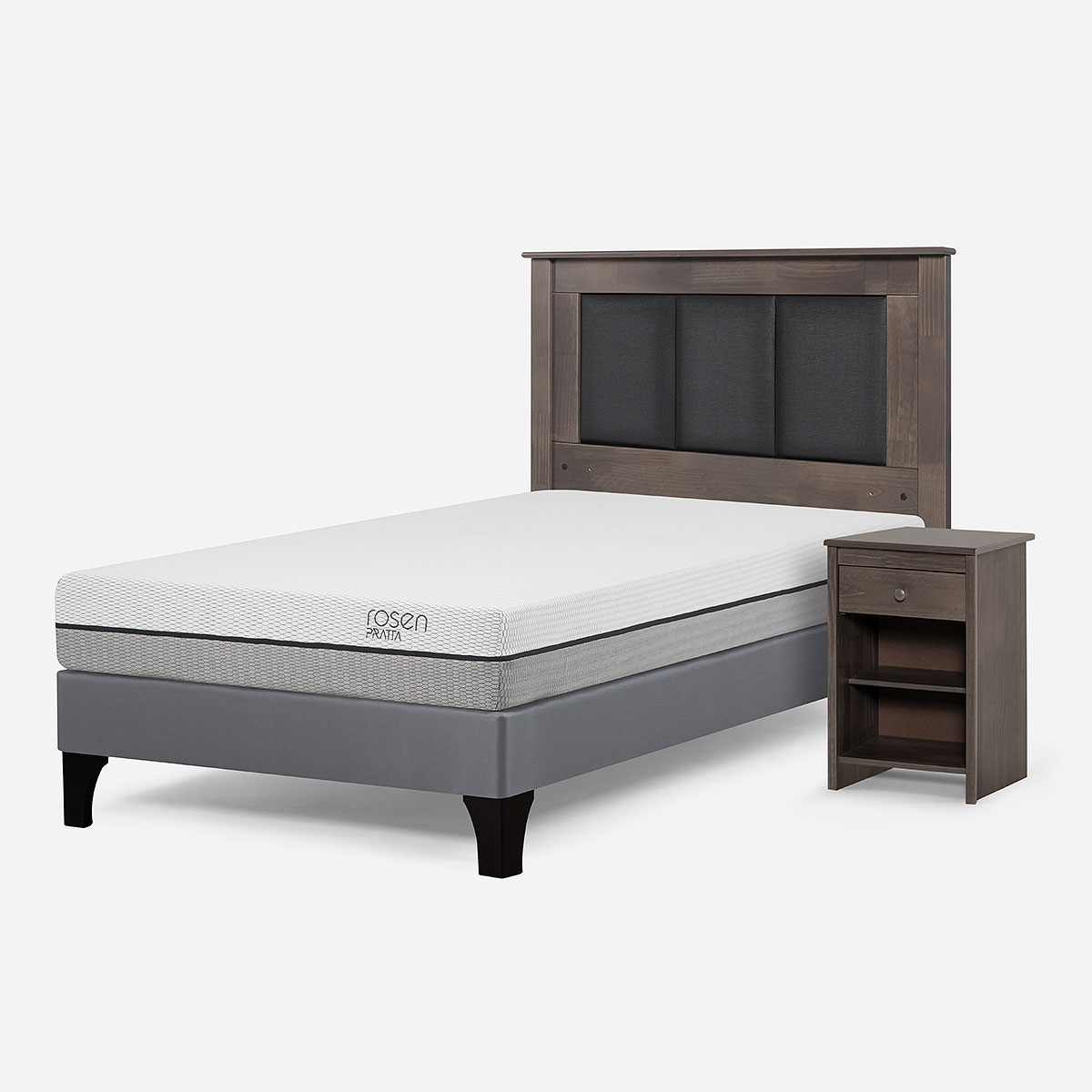 CAMA EUROPEA ROSEN PRATTA 1.5 PLAZAS PATA MADERA +RESPALDO+VELADOR - 2