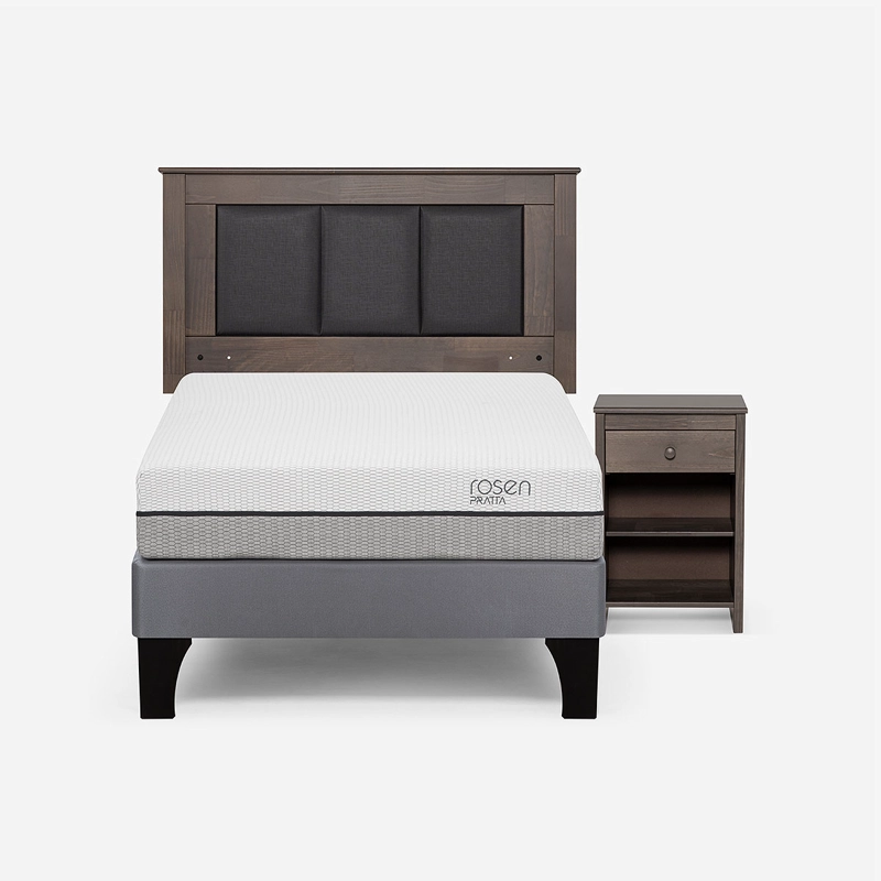 CAMA EUROPEA ROSEN PRATTA 1 PLAZA PATA MADERA + RESPALDO + VELADOR - 1
