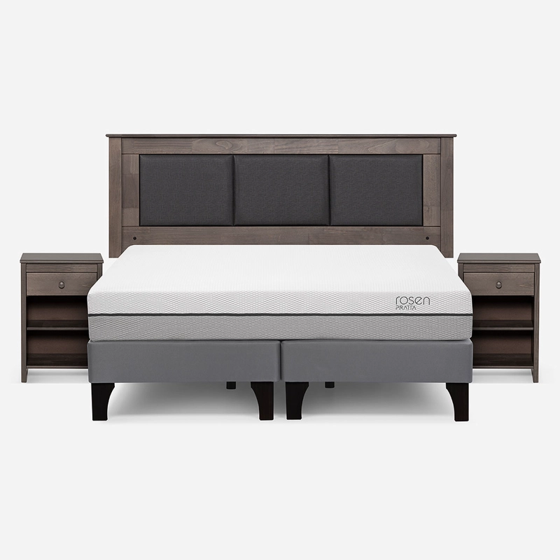 CAMA EUROPEA ROSEN PRATTA KING BD PATA MADERA+ RESPALDO+VELADORES - 1