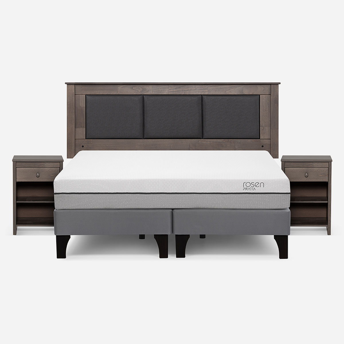CAMA EUROPEA ROSEN PRATTA KING BD PATA MADERA+ RESPALDO+VELADORES - 1