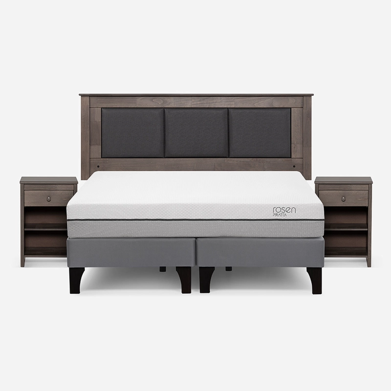 CAMA EUROPEA ROSEN PRATTA 2 PLAZAS BD P. MADERA+RESPALDO+VELADORES - 1