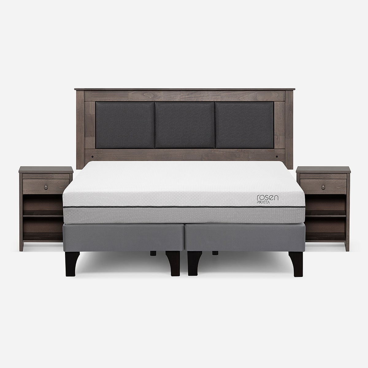 CAMA EUROPEA ROSEN PRATTA 2 PLAZAS BD P. MADERA+RESPALDO+VELADORES - 1