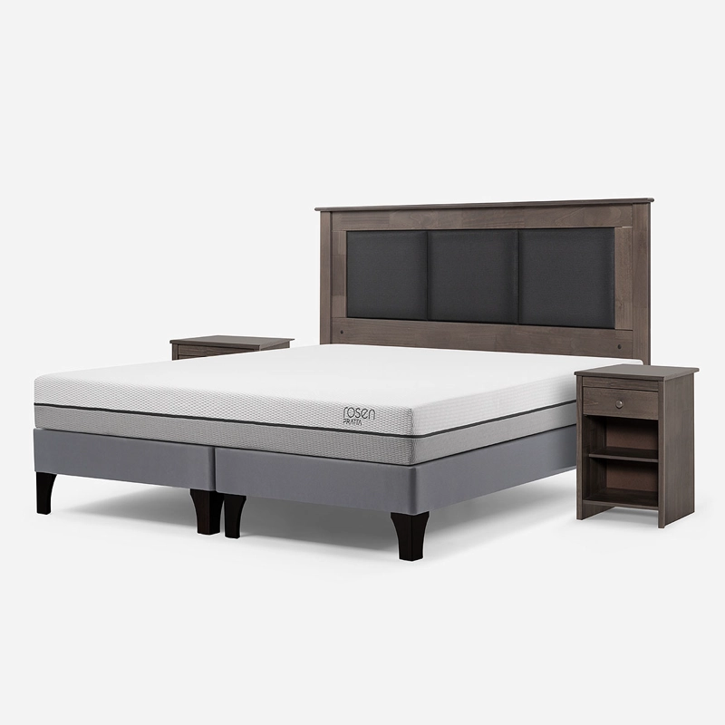 CAMA EUROPEA ROSEN PRATTA 2 PLAZAS BD P. MADERA+RESPALDO+VELADORES - 2