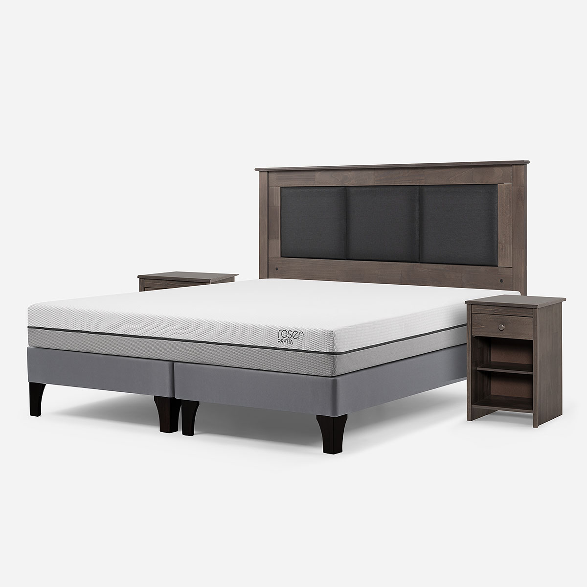CAMA EUROPEA ROSEN PRATTA 2 PLAZAS BD P. MADERA+RESPALDO+VELADORES - 2
