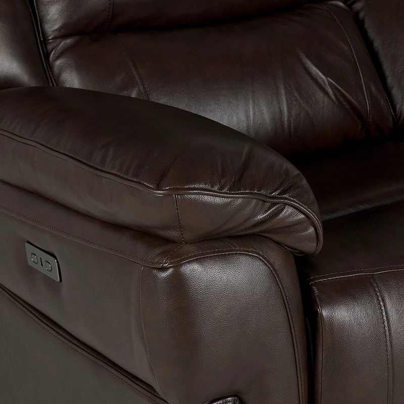 SOFÁ ROSEN 2 CUERPOS CUERO CAFE RECLINABLE JEFF ELÉCTRICO CHESTNUT - 7