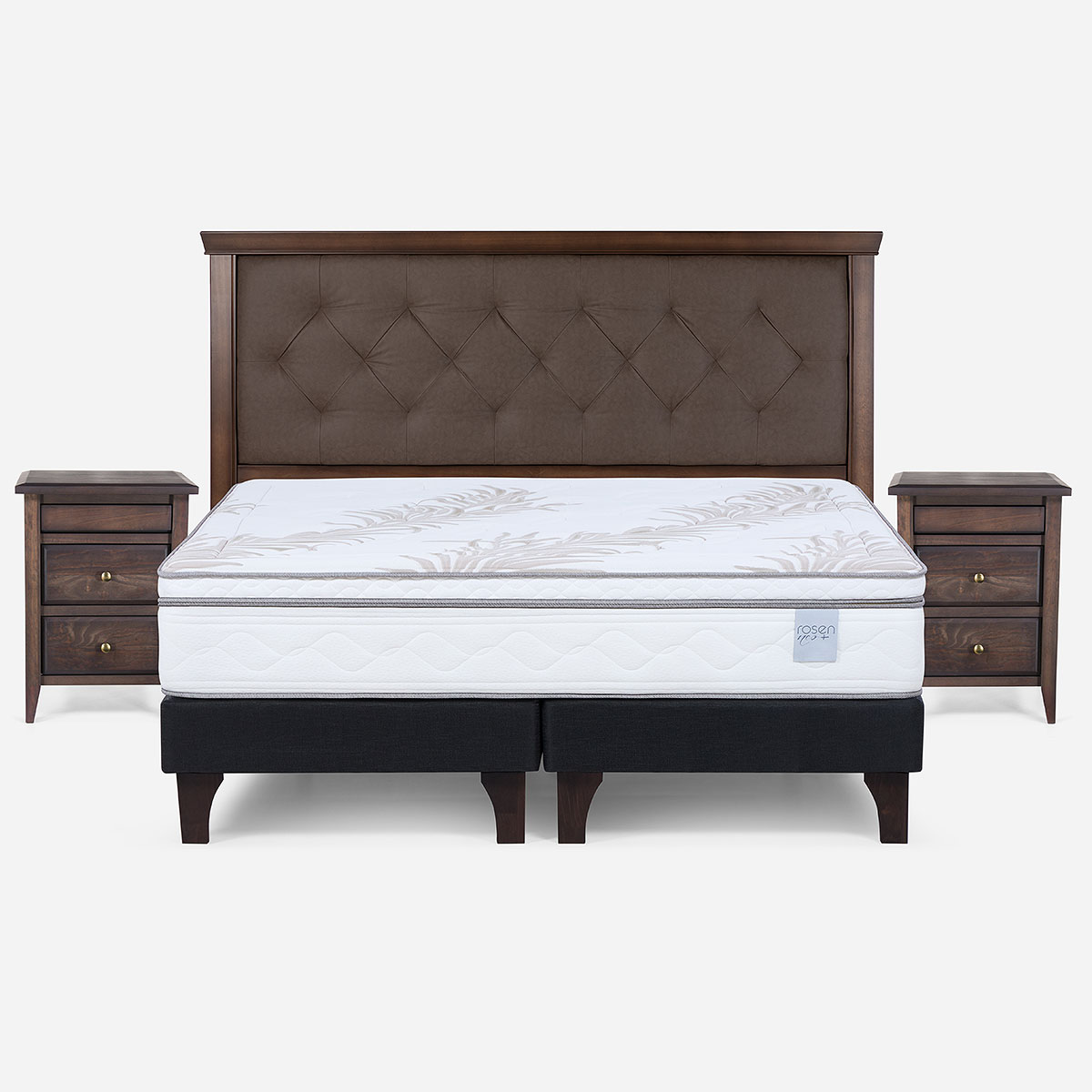 CAMA EUROPEA ROSEN NEO PLUS KING + RESPALDO + VELADORES BRERA - 1