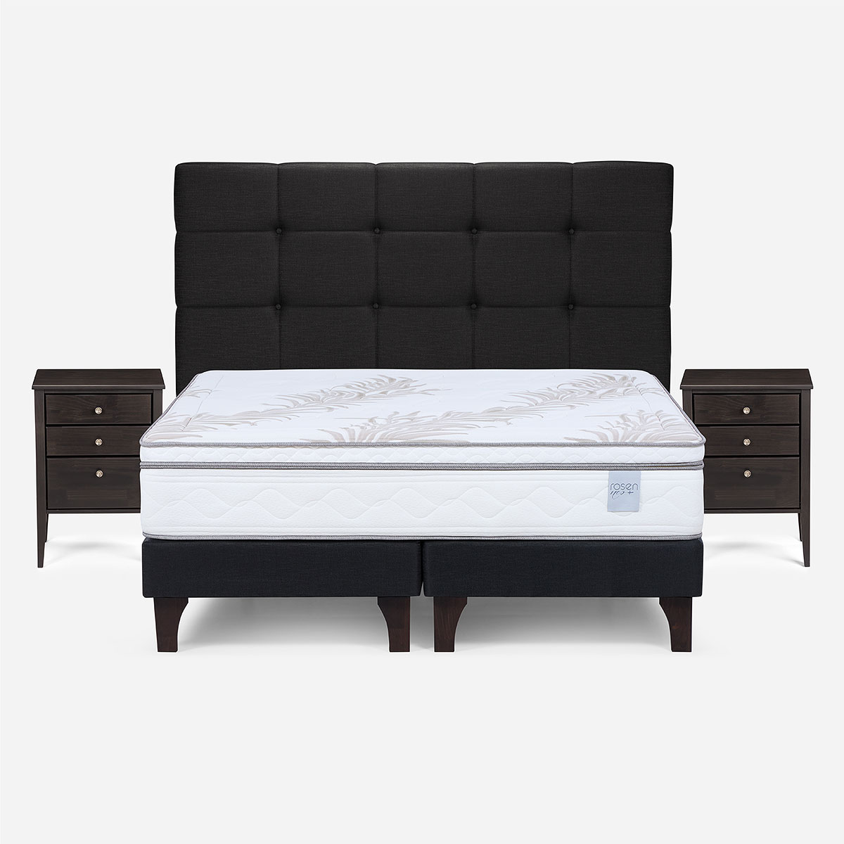 CAMA EUROPEA ROSEN NEO PLUS 2 PLAZAS + MUEBLES ISSEY GRAFITO - 1