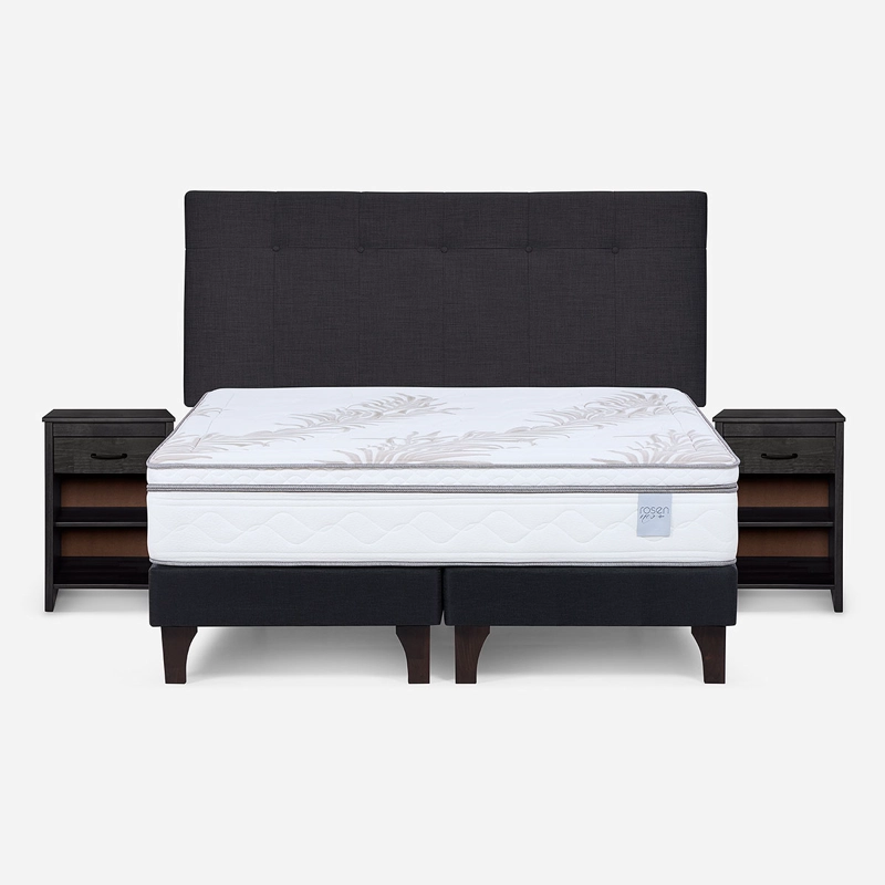 CAMA EUROPEA ROSEN NEO PLUS 2 PLAZAS+RESPALDO N.B. GRAFITO+VELADOR - 1