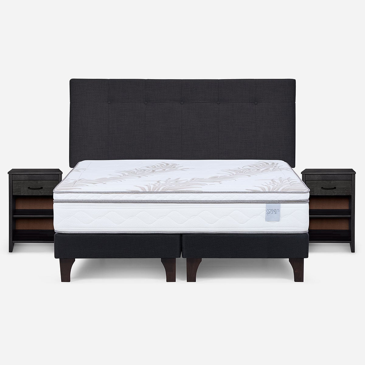 CAMA EUROPEA ROSEN NEO PLUS KING+RESPALDO N BENNET GRAFITO+VELADOR - 1