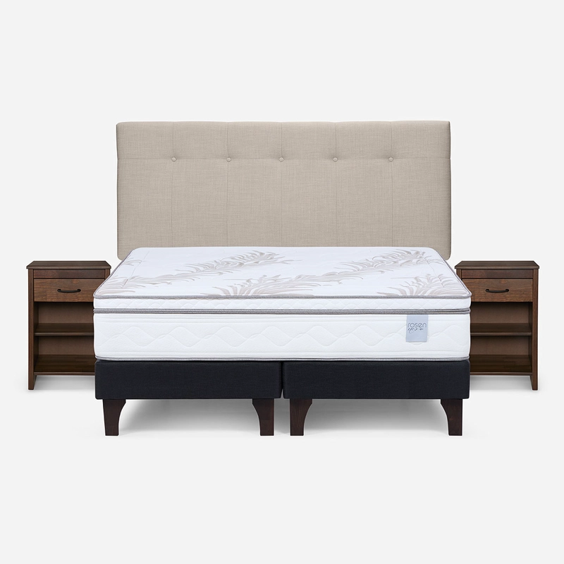 CAMA EUROPEA ROSEN NEO PLUS 2 PLAZAS+RESPALDO N.B NATURAL+VELADOR - 1