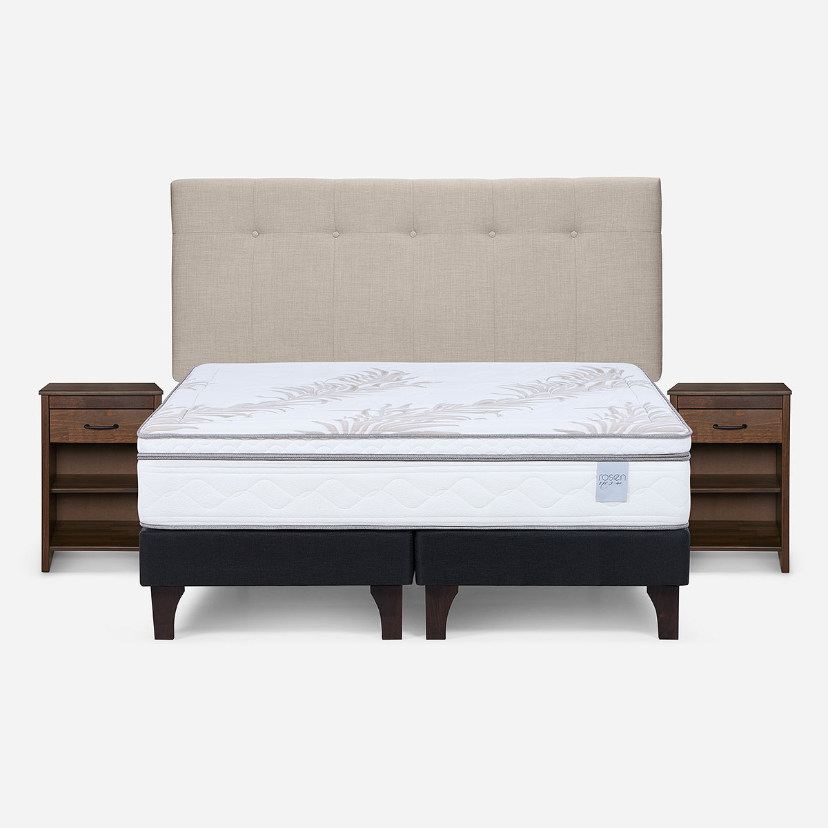 CAMA EUROPEA ROSEN NEO PLUS 2 PLAZAS+RESPALDO N.B NATURAL+VELADOR - 1