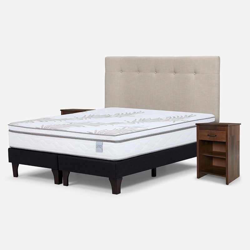 CAMA EUROPEA ROSEN NEO PLUS 2 PLAZAS+RESPALDO N.B NATURAL+VELADOR - 2
