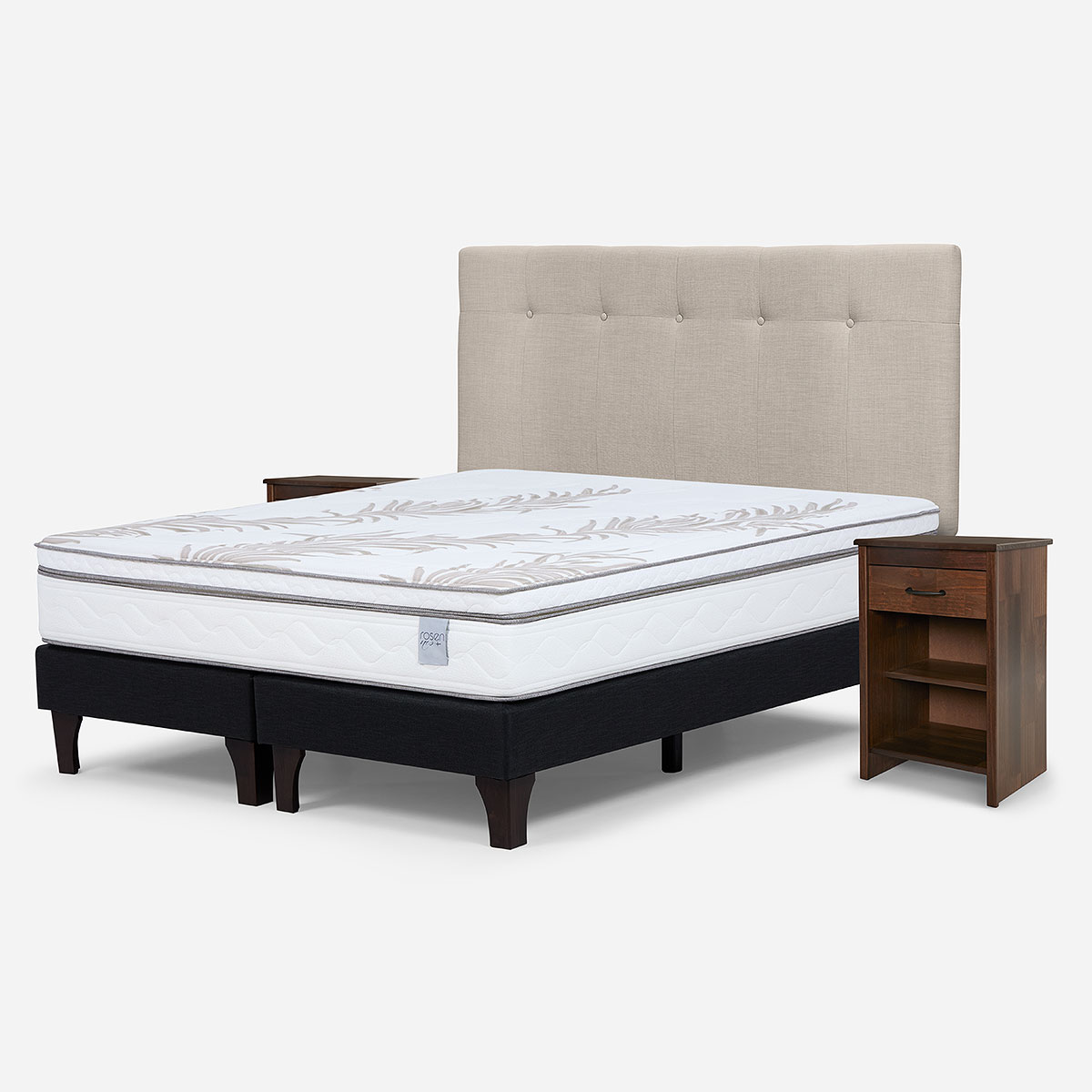 CAMA EUROPEA ROSEN NEO PLUS 2 PLAZAS+RESPALDO N.B NATURAL+VELADOR - 2
