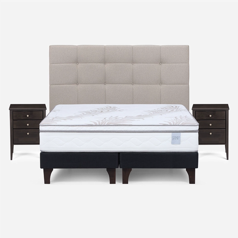 CAMA EUROPEA ROSEN NEO PLUS 2 PLAZAS + MUEBLES ISSEY BEIGE - 1