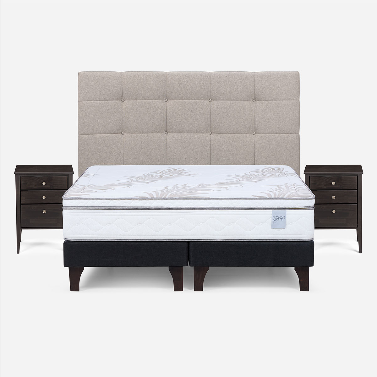 CAMA EUROPEA ROSEN NEO PLUS 2 PLAZAS + MUEBLES ISSEY BEIGE - 1