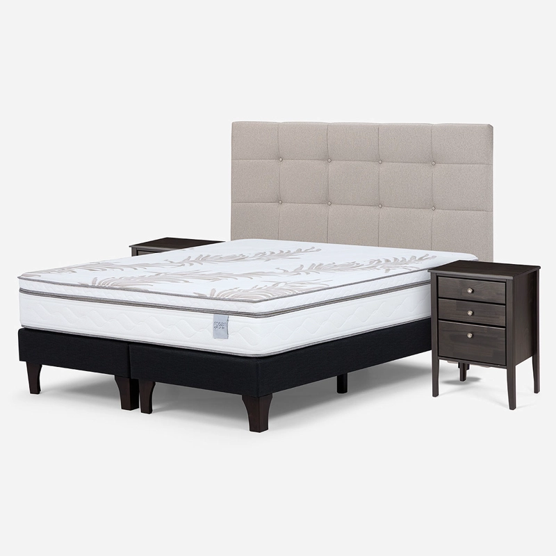 CAMA EUROPEA ROSEN NEO PLUS 2 PLAZAS + MUEBLES ISSEY BEIGE - 2