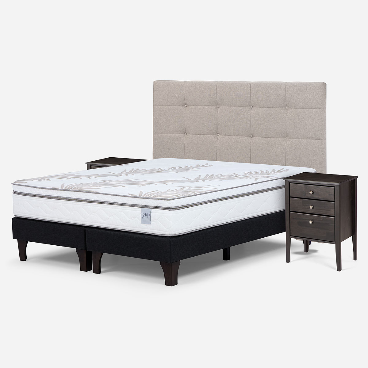CAMA EUROPEA ROSEN NEO PLUS 2 PLAZAS + MUEBLES ISSEY BEIGE - 2