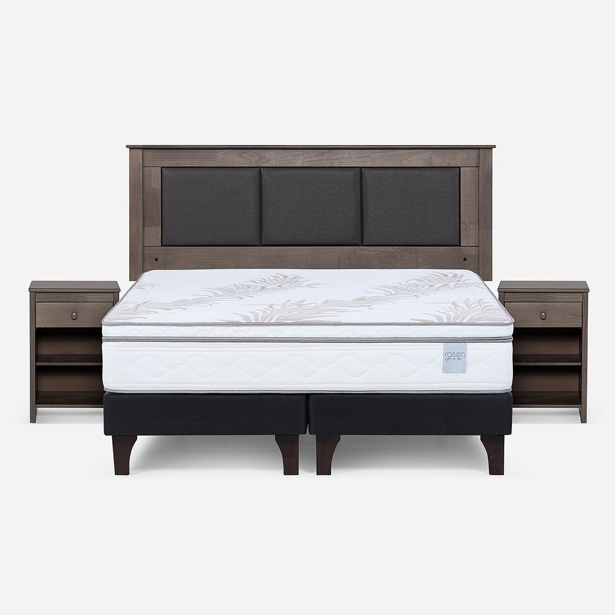 CAMA EUROPEA ROSEN NEO PLUS 2 PLAZAS + RESPALDO + VELADOR FERRARA - 1