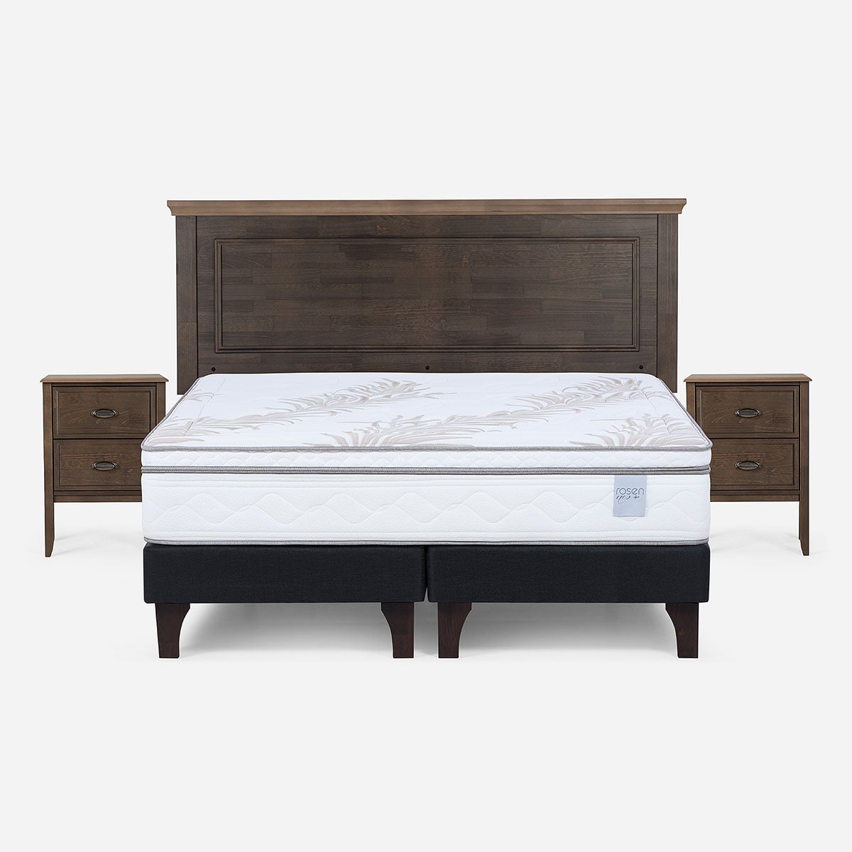 CAMA EUROPEA ROSEN NEO PLUS 2 PLAZAS + RESPALDO + VELADORES ANNA - 1