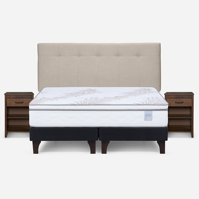 CAMA EUROPEA ROSEN NEO PLUS KING+RESPALDO N BENNET NATURAL+VELADOR - 1