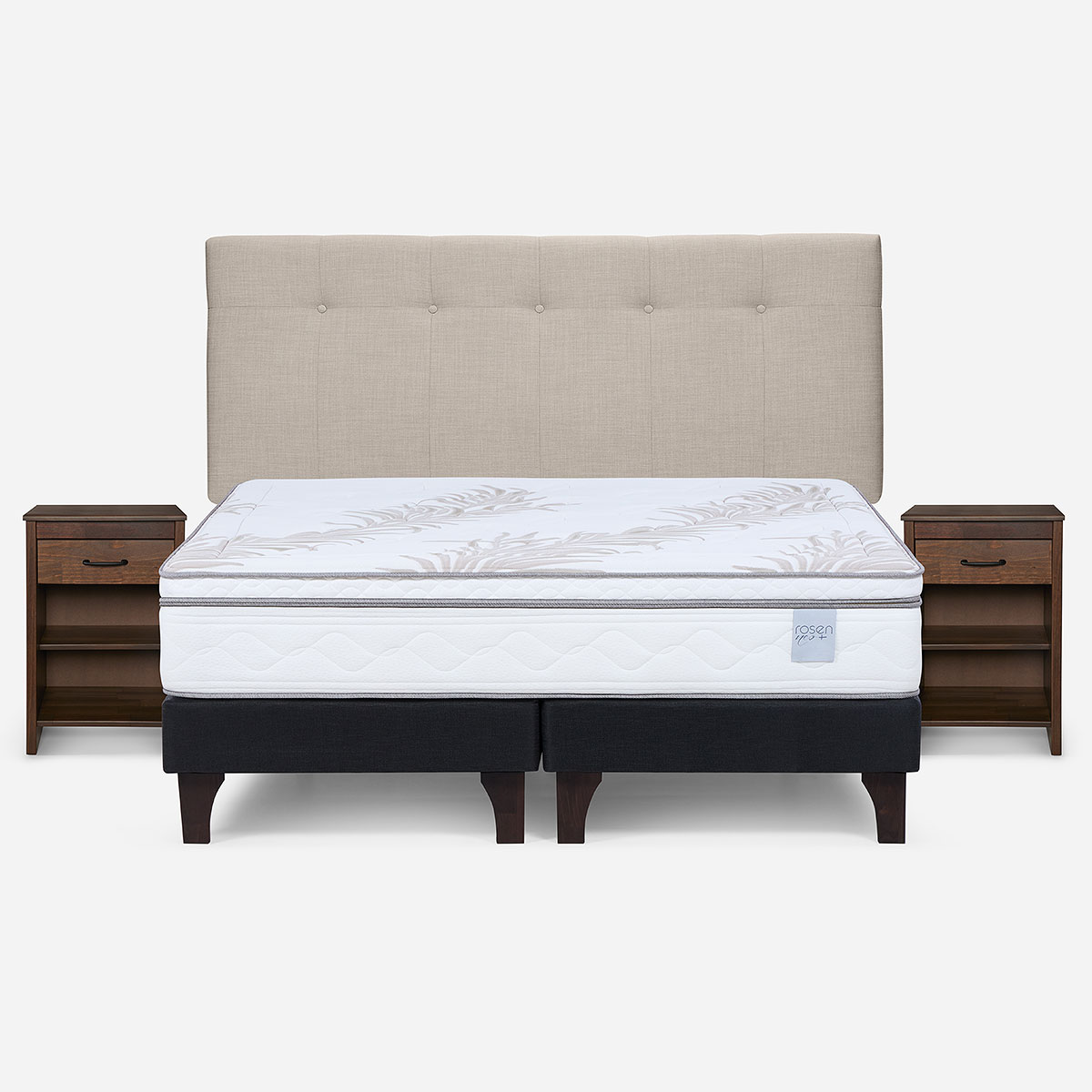 CAMA EUROPEA ROSEN NEO PLUS KING+RESPALDO N BENNET NATURAL+VELADOR - 1