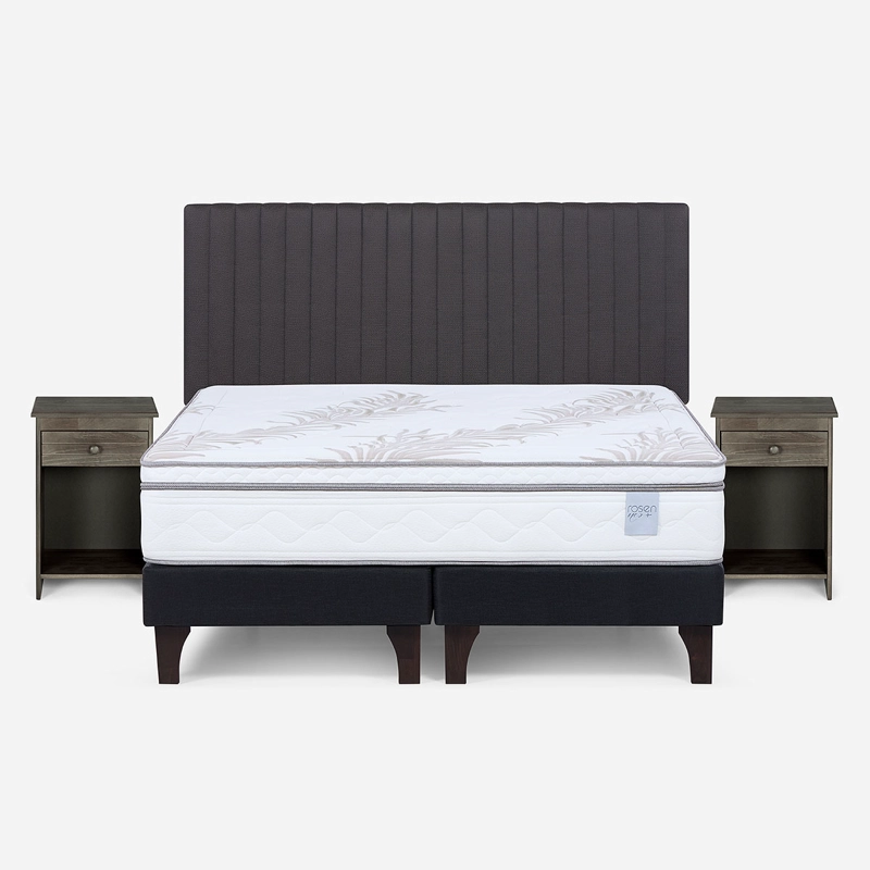 CAMA EUROPEA NEO PLUS 2 PLAZAS + RESPALDO + VELADOR GRAFITO - 1