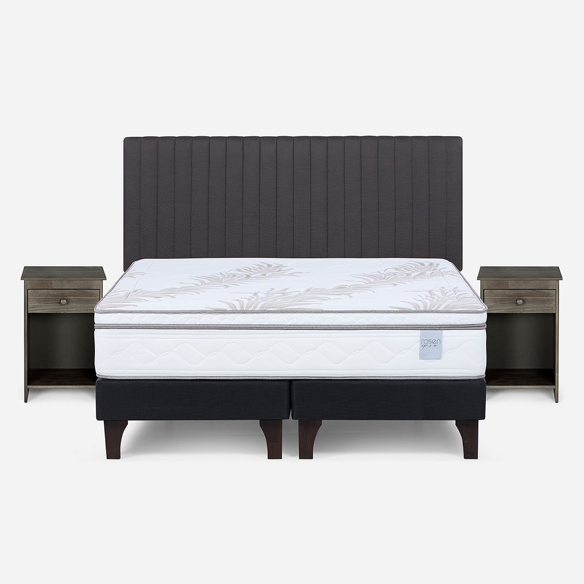 CAMA EUROPEA NEO PLUS 2 PLAZAS + RESPALDO + VELADOR GRAFITO - 1