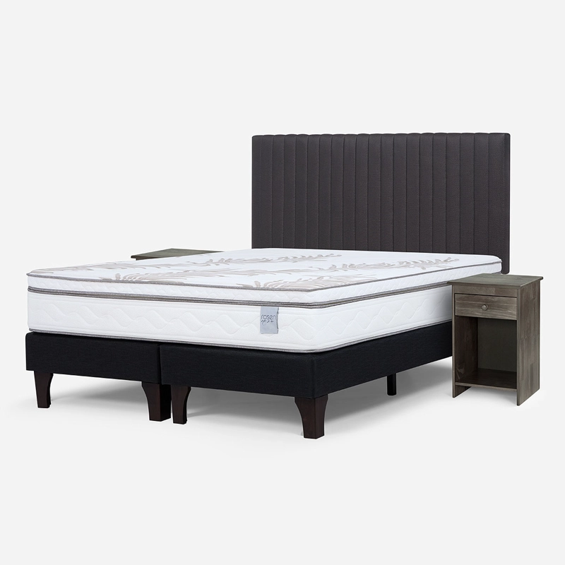 CAMA EUROPEA NEO PLUS 2 PLAZAS + RESPALDO + VELADOR GRAFITO - 2