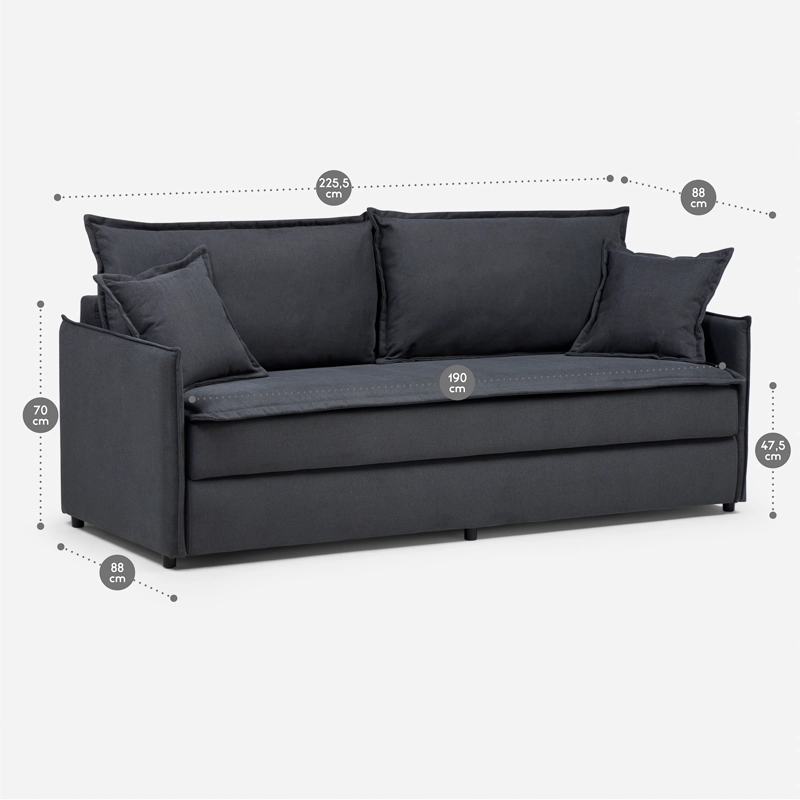 FUTON AOSTA 3 CUERPOS TELA GRAFITO - 3