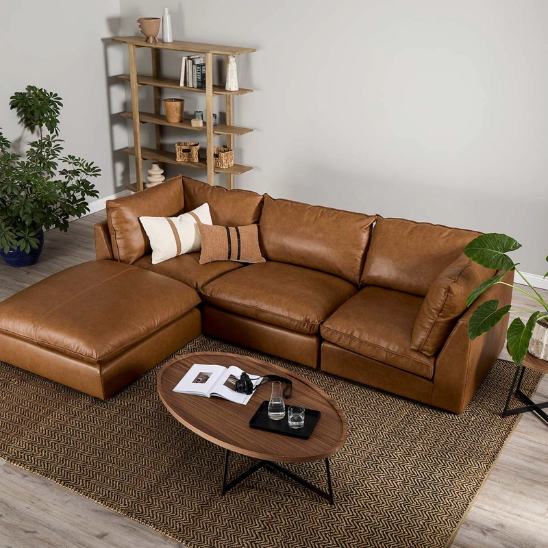 SOFA MODULAR SEATTLE 4 PIEZAS CUERO CAMEL - 2