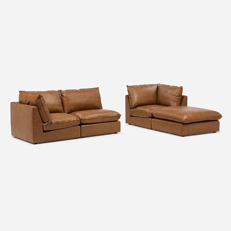 SOFA MODULAR SEATTLE 4 PIEZAS CUERO CAMEL - 6