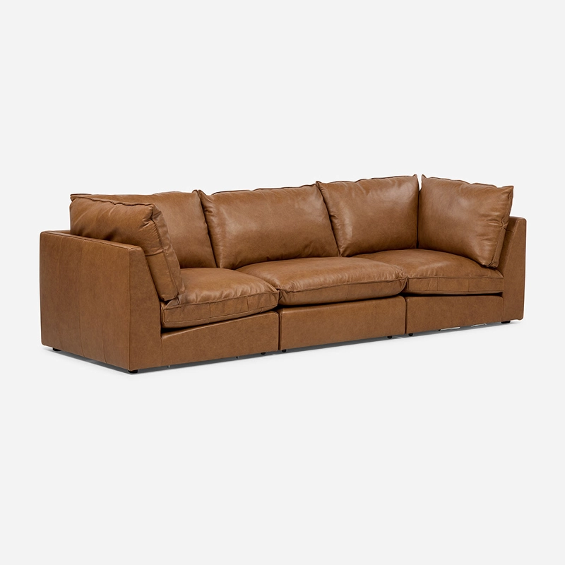 SOFA MODULAR SEATTLE 3 PIEZAS CUERO CAMEL - 1