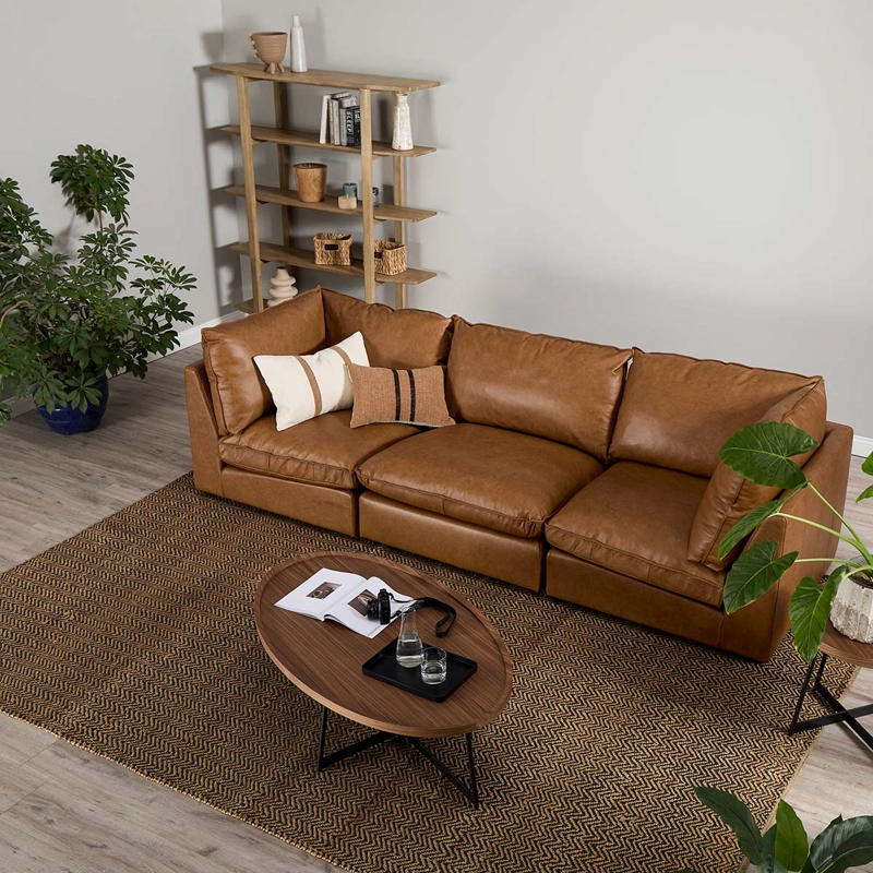 SOFA MODULAR SEATTLE 3 PIEZAS CUERO CAMEL - 2