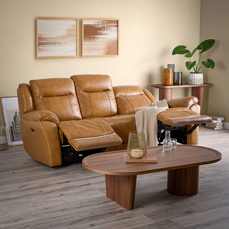 SOFA RECLINABLE RIMINI 2 CUERPOS ELE CTRICO CUERO WHISKEY - 2