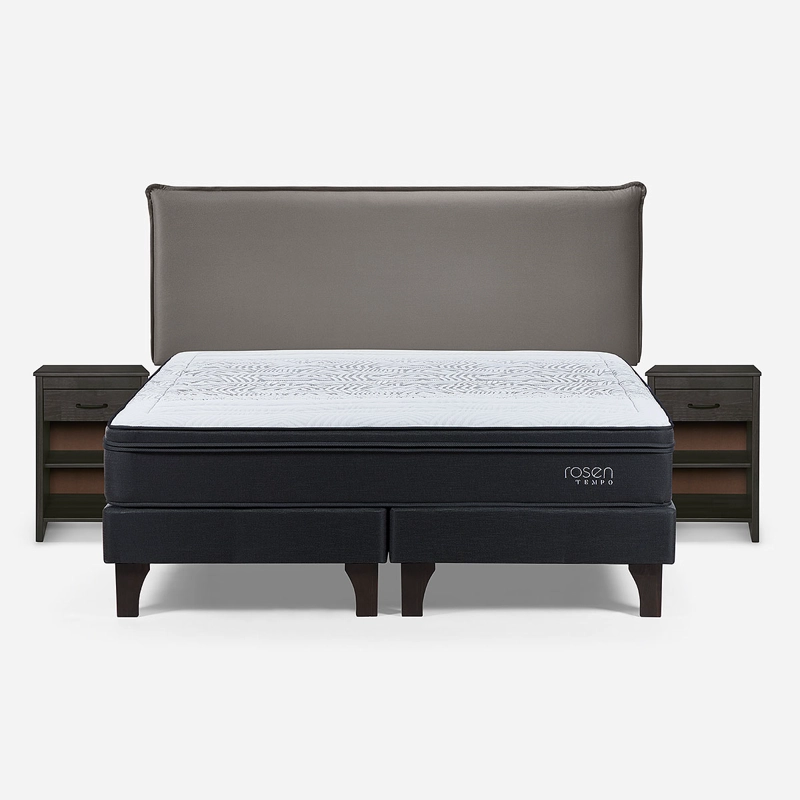 CAMA EUROPEA TEMPO KING + MUEBLES MAURICE GRIS - 1