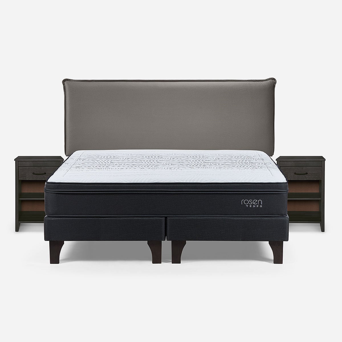 CAMA EUROPEA TEMPO KING + MUEBLES MAURICE GRIS - 1