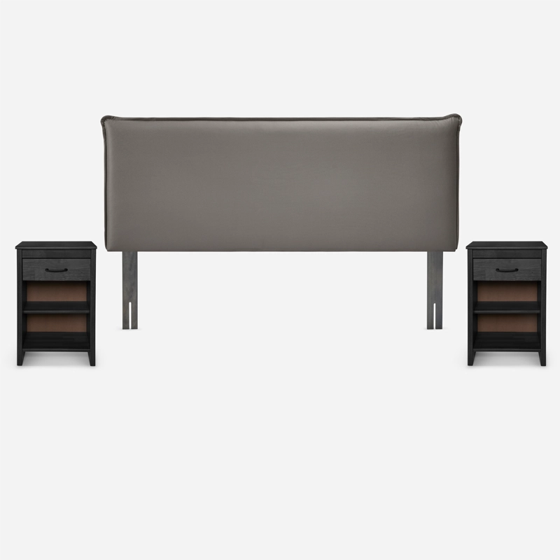 SET RESPALDO + VELADORES ROSEN MAURICE TELA GRIS 2 PLAZAS - 1