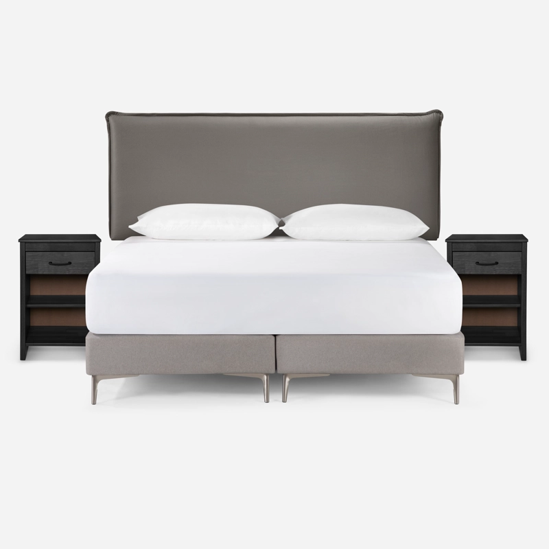 SET RESPALDO + VELADORES ROSEN MAURICE TELA GRIS 2 PLAZAS - 4