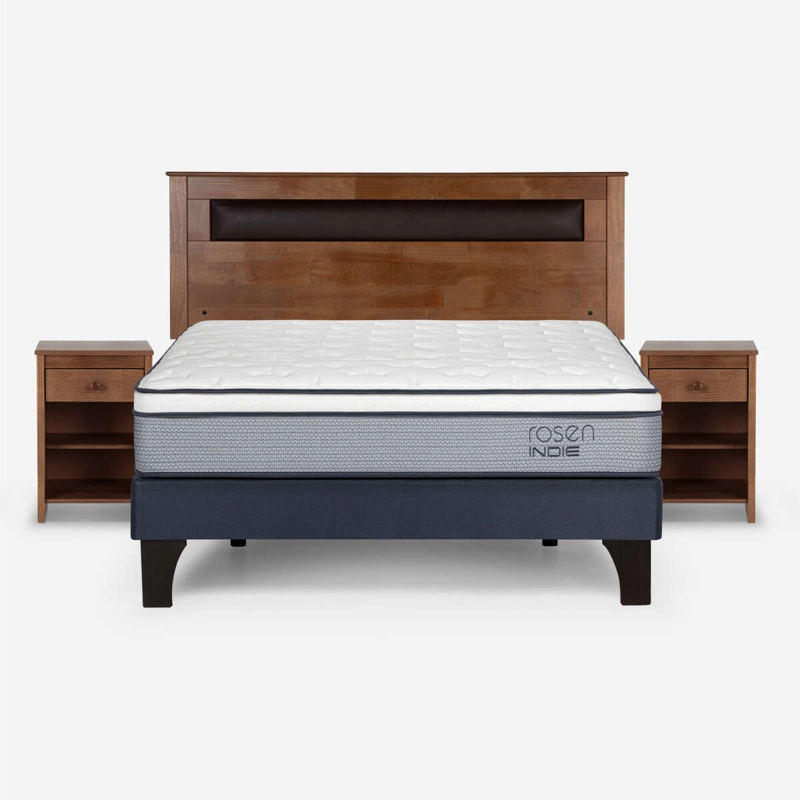 CAMA INDIE 2 PLAZAS PATA MADERA BASE NORMAL +MUEBLES FERRARA - 1