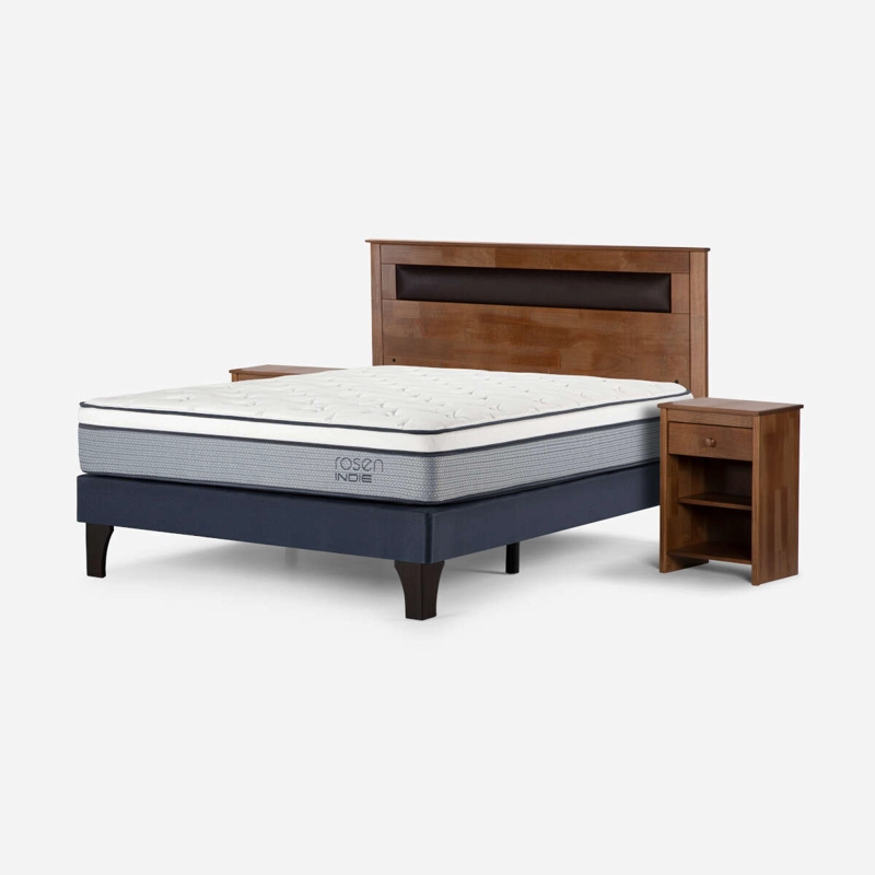 CAMA INDIE 2 PLAZAS PATA MADERA BASE NORMAL +MUEBLES FERRARA - 2