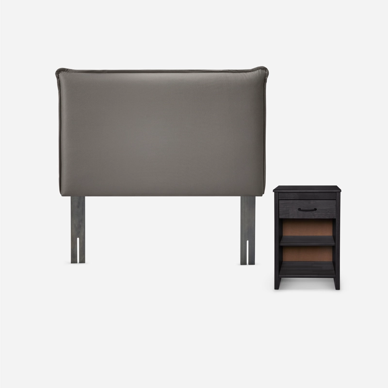 SET RESPALDO + VELADOR ROSEN MAURICE TELA GRIS 1,5 PLAZAS - 1