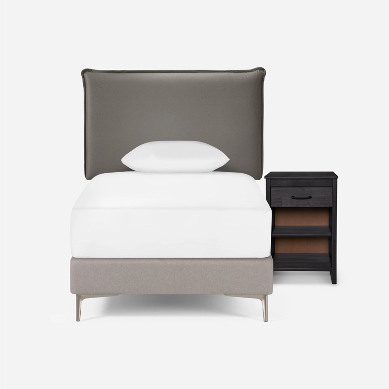 SET RESPALDO + VELADOR ROSEN MAURICE TELA GRIS 1,5 PLAZAS - 5