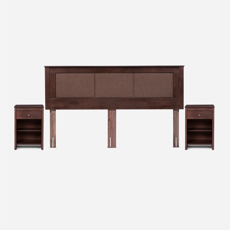 SET RESPALDO + VELADORES ROSEN RACHEL MADERA KING - 1