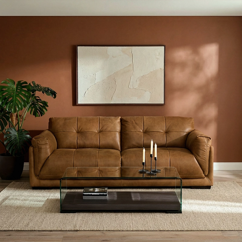 SOFA PLAT 3 CUERPOS CUERO TOSTADO - 2