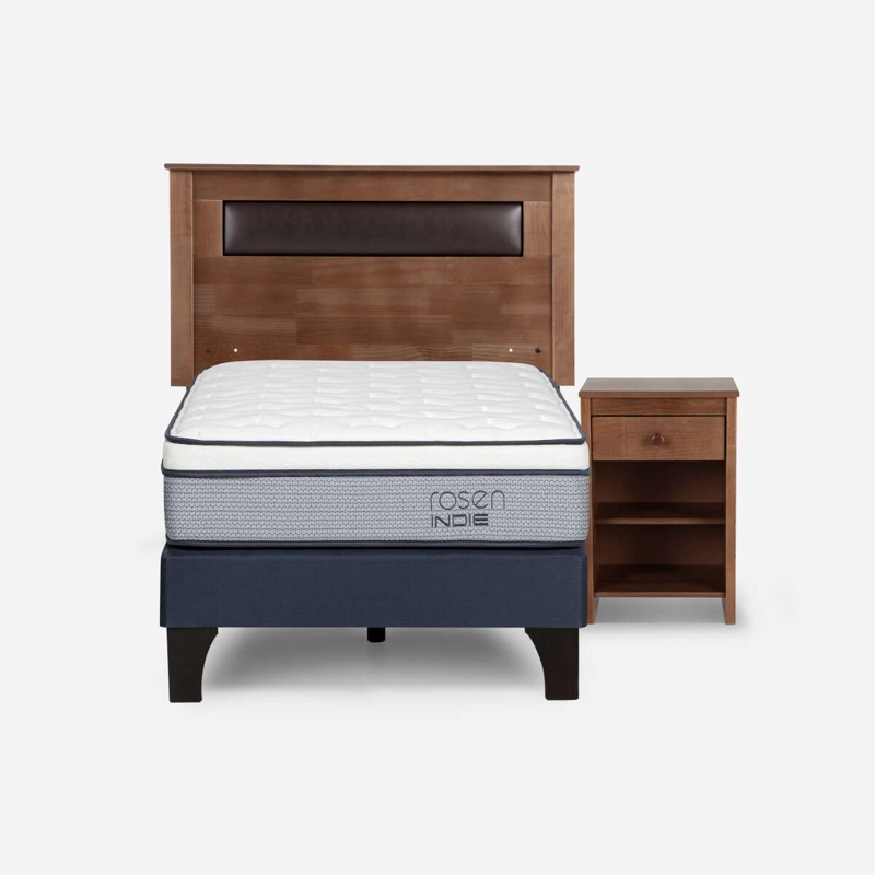 CAMA INDIE PATA MADERA 1 PLAZA  + RESPALDO + VELADOR FERRARA - 1