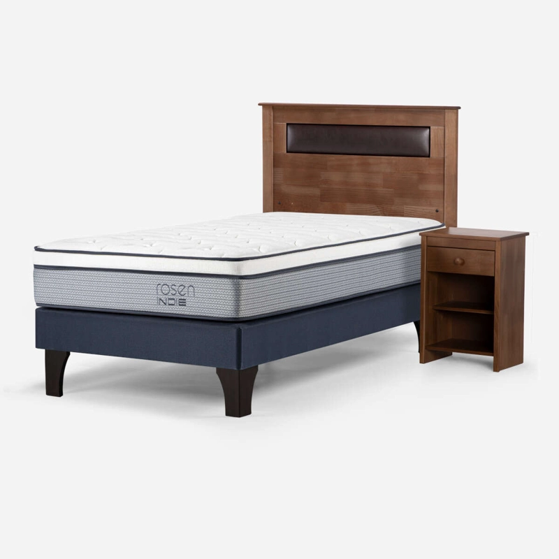 CAMA INDIE PATA MADERA 1 PLAZA  + RESPALDO + VELADOR FERRARA - 2