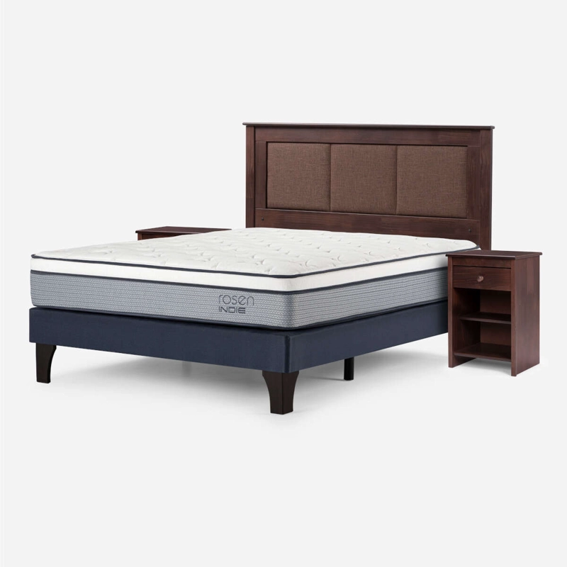 CAMA INDIE 2 PLAZAS PATA MADERA BN +RESPALDO RACHEL+VELADOR - 2