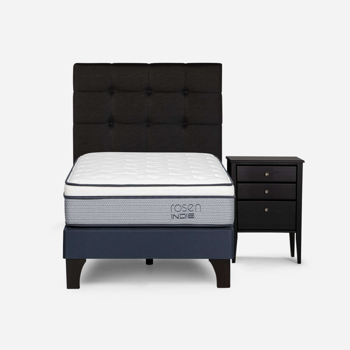 CAMA INDIE 1 PLAZA PATA MAD. +RESPALDO+VELADOR ISSEY GRAFITO - 1