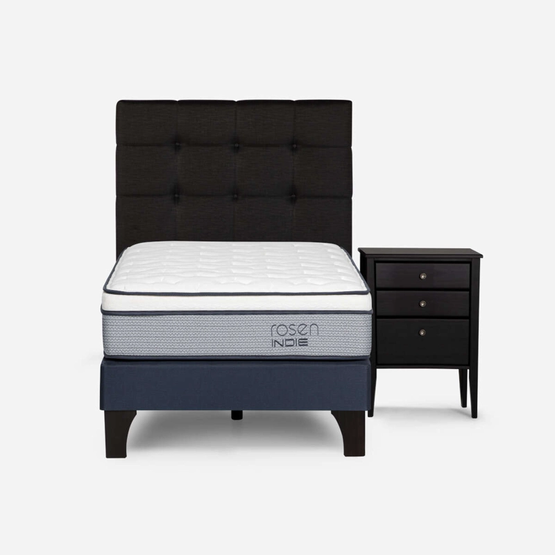 CAMA INDIE 1,5 PLAZAS PATA MADERA + MUEBLES ISSEY GRAFITO - 1